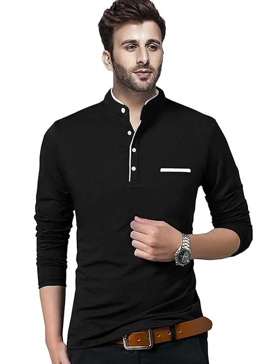 Men's Cotton Blend Full Sleeve Henley T-Shirt