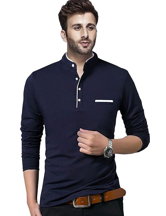 Men's Cotton Blend Full Sleeve Henley T-Shirt