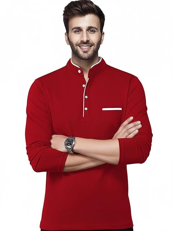 Men's Cotton Blend Full Sleeve Henley T-Shirt